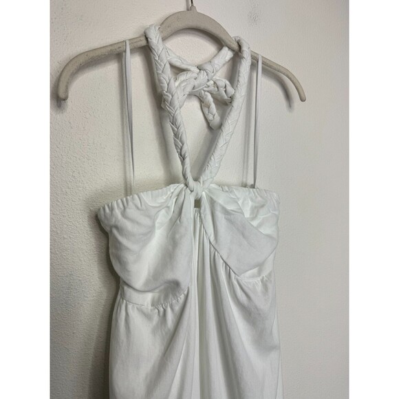 Aerie Sz XL Braided Halter Maxi Sundress White Smocked High Low Linen Blend NWT - Picture 5 of 16